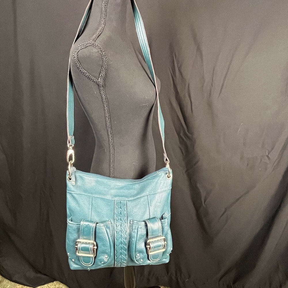 Tignanello Teal Crossbody Bag with Dual Buckles